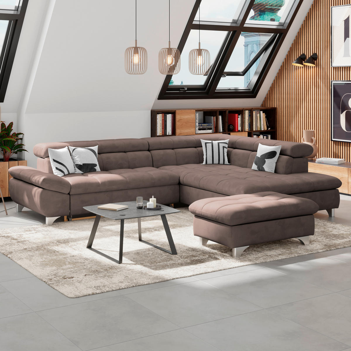 HOCKER Chenille Dunkelbraun  - Chromfarben/Dunkelbraun, KONVENTIONELL, Textil/Metall (108/46/108cm) - Livetastic