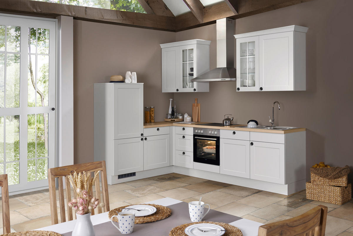 ECKKÜCHE 185,4/290,0 cm  Hellgrau  - Eichefarben/Hellgrau, Basics, Glas/Holzwerkstoff (185,4/290,0cm) - Impuls