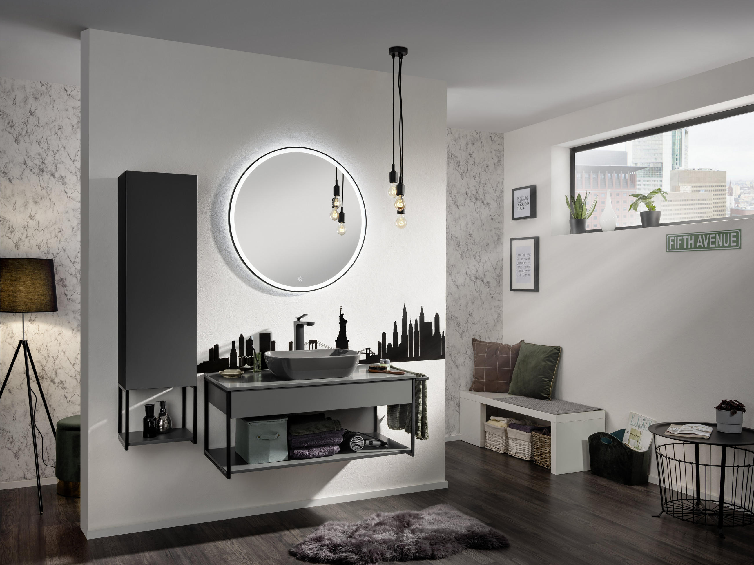 BADEZIMMERSPIEGEL 80/80/3 cm  - Schwarz, MODERN, Glas (80/80/3cm) - MID.YOU