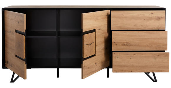 SIDEBOARD Schwarz, Eichefarben Einlegeböden  - Eichefarben/Schwarz, Holzwerkstoff/Metall (160/75/40cm) - Xora