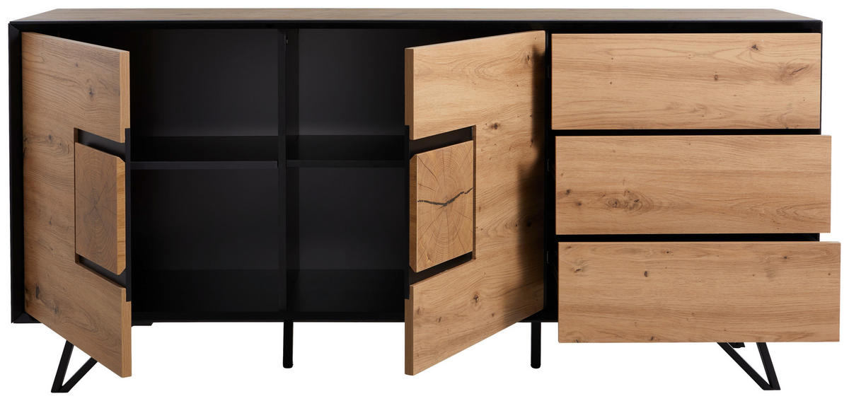 SIDEBOARD  in 160/75/40 cm  - Eichefarben/Schwarz, Holzwerkstoff/Metall (160/75/40cm) - Xora