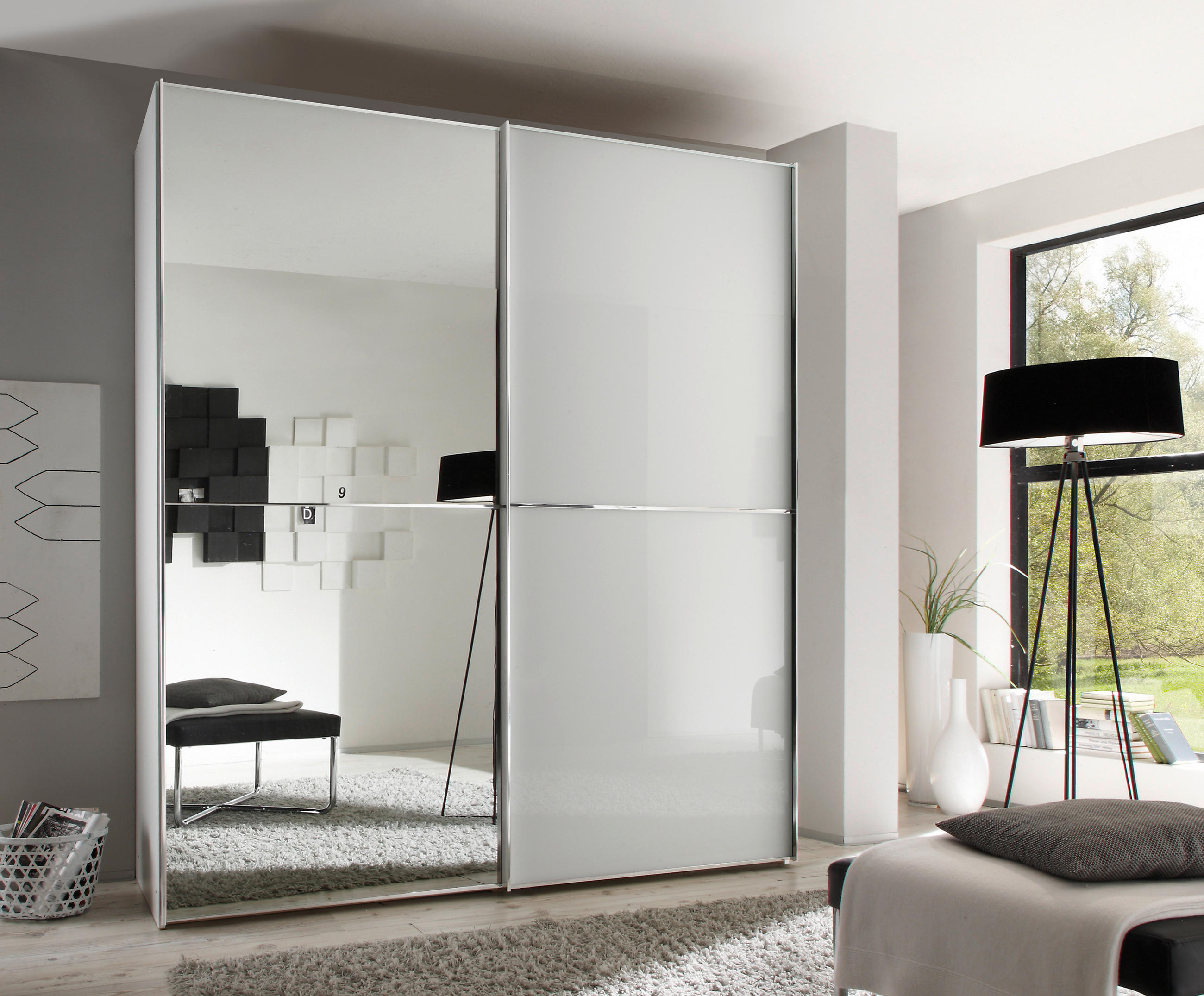 SCHWEBETÜRENSCHRANK 2-türig  - Chromfarben, Design, Glas/Holzwerkstoff (167/222/68cm) - Moderano