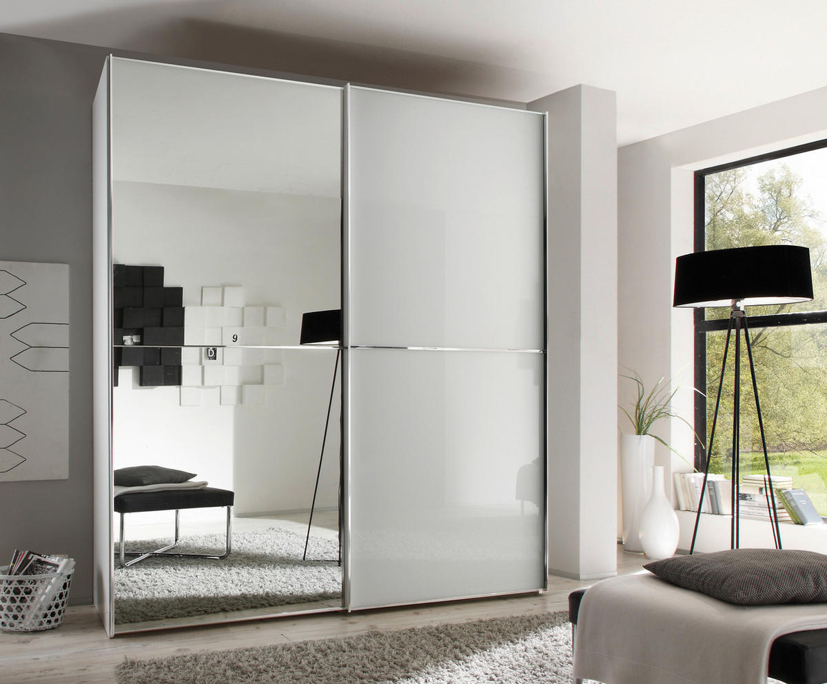 SCHWEBETÜRENSCHRANK 2-türig  - Chromfarben, Design, Glas/Holzwerkstoff (188/222/68cm) - Moderano