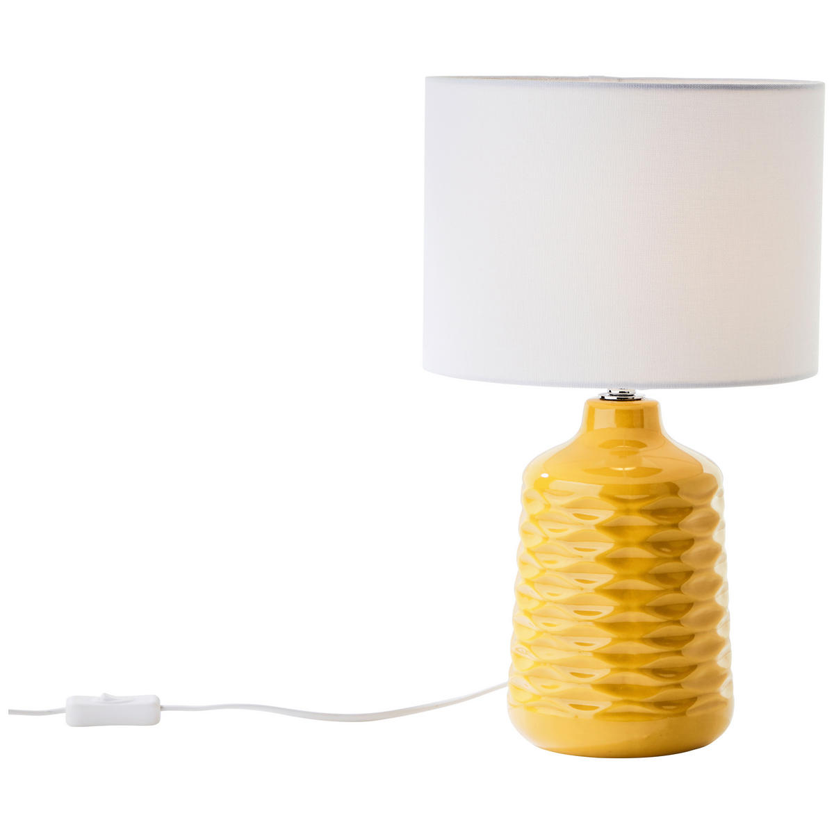 STOLNÍ LAMPA, E14, 25/42 cm  - bílá/žlutá, Trend, textil/keramika (25/42cm)