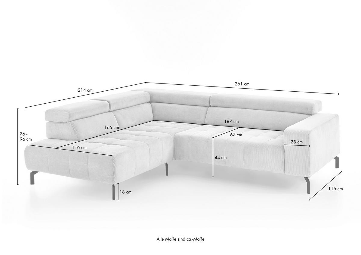 ECKSOFA Waldgrün Cord  - Waldgrün/Schwarz, Design, Textil/Metall (214/261cm) - Beldomo Style