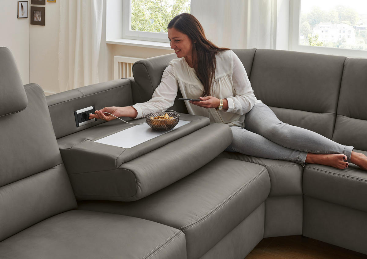 ECKSOFA in Echtleder Grau  - Alufarben/Grau, Konventionell, Leder/Metall (290/249cm) - Beldomo Premium