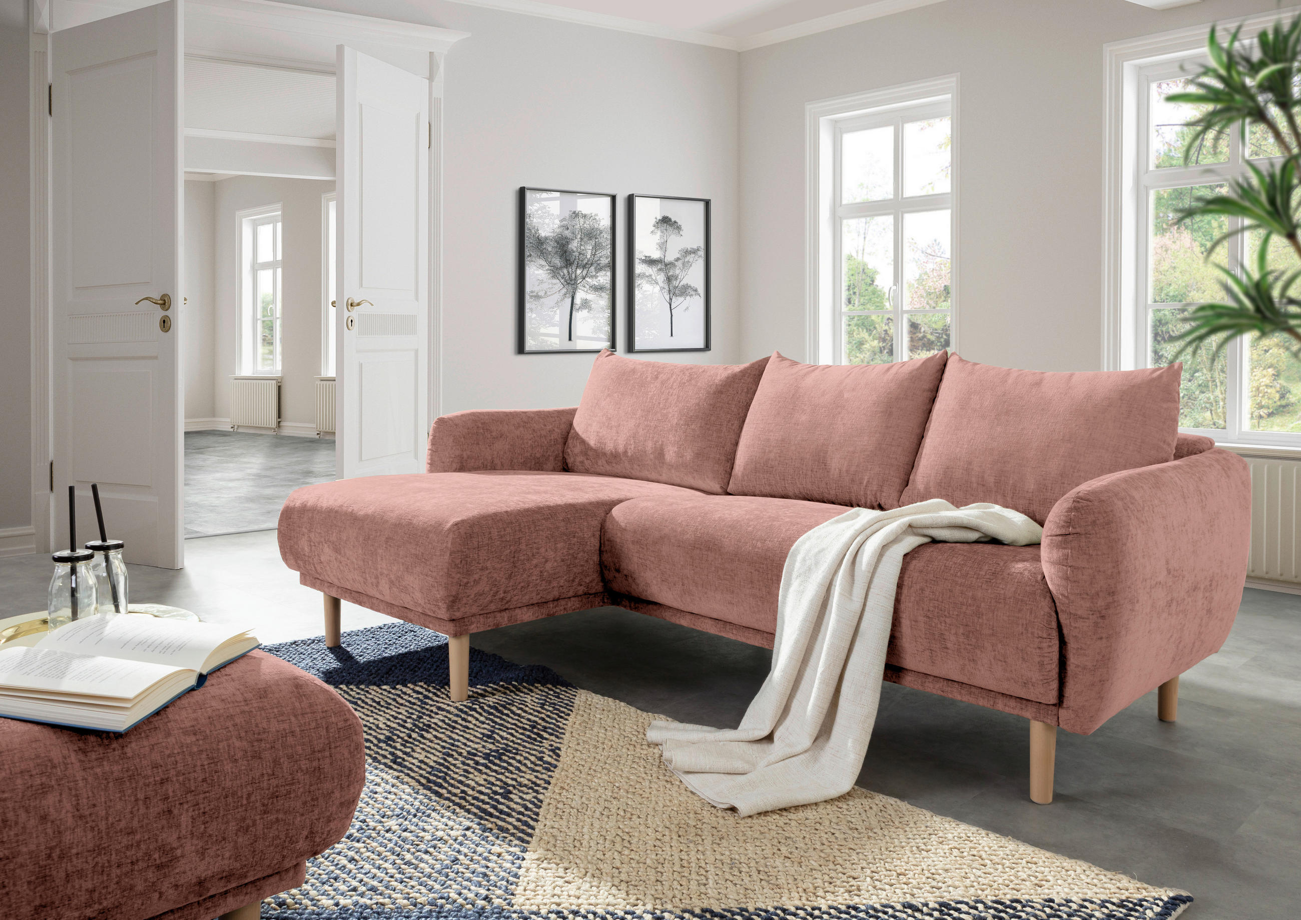 ECKSOFA Altrosa Flachgewebe  - Buchefarben/Altrosa, KONVENTIONELL, Holz/Textil (144/230cm) - Carryhome