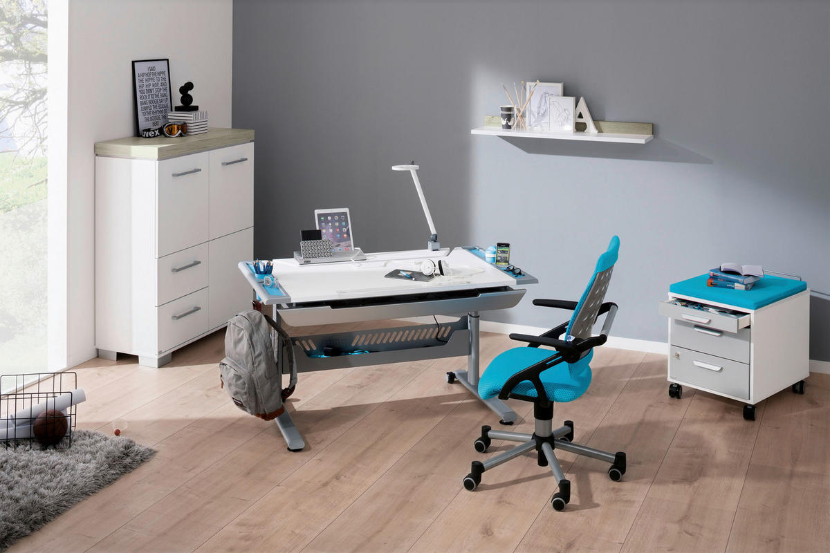 JUGENDSCHREIBTISCH 120/70/53-79 cm  in Blau, Weiss  - Blau/Weiss, Basics, Holzwerkstoff/Kunststoff (120/70/53-79cm) - Paidi