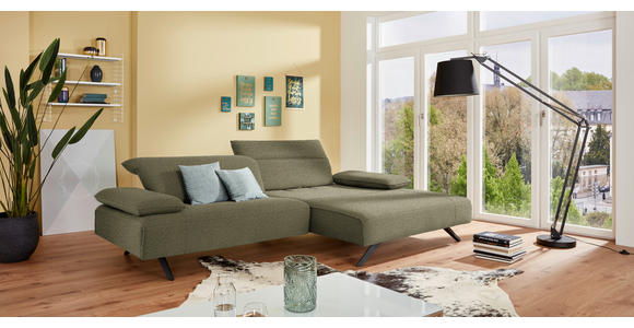 ECKSOFA Biella in Flachgewebe Olivgrün  280/165 cm  - Anthrazit/Olivgrün, Design, Textil/Metall (280/165cm) - Johann Jakob