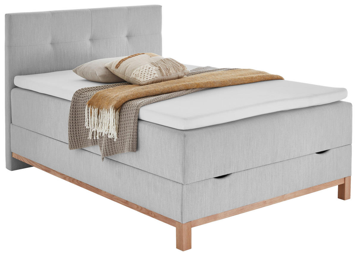 BOXBETT 120/200 cm  in Hellgrau  - Eichefarben/Hellgrau, MODERN, Textil (120/200cm) - Livetastic