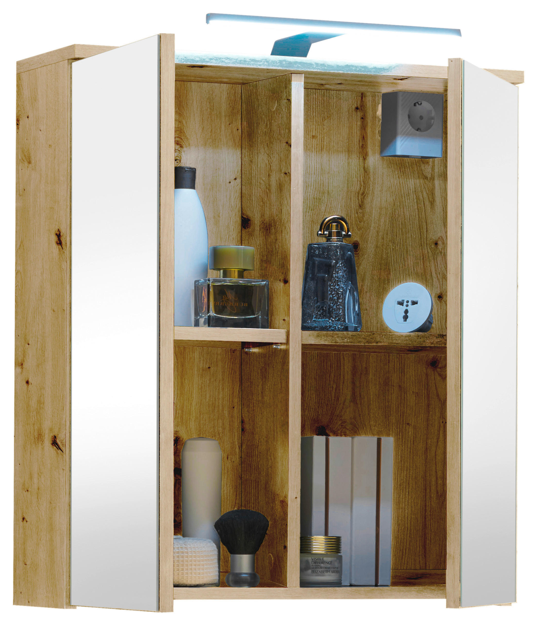 Thumbnail - Mid.you Spiegelschrank, Eiche Artisan, Holzwerkstoff, 2 Fächer, F, 60x67x20 cm, Badezimmer, Badezimmerspiegel, Spiegelsc...