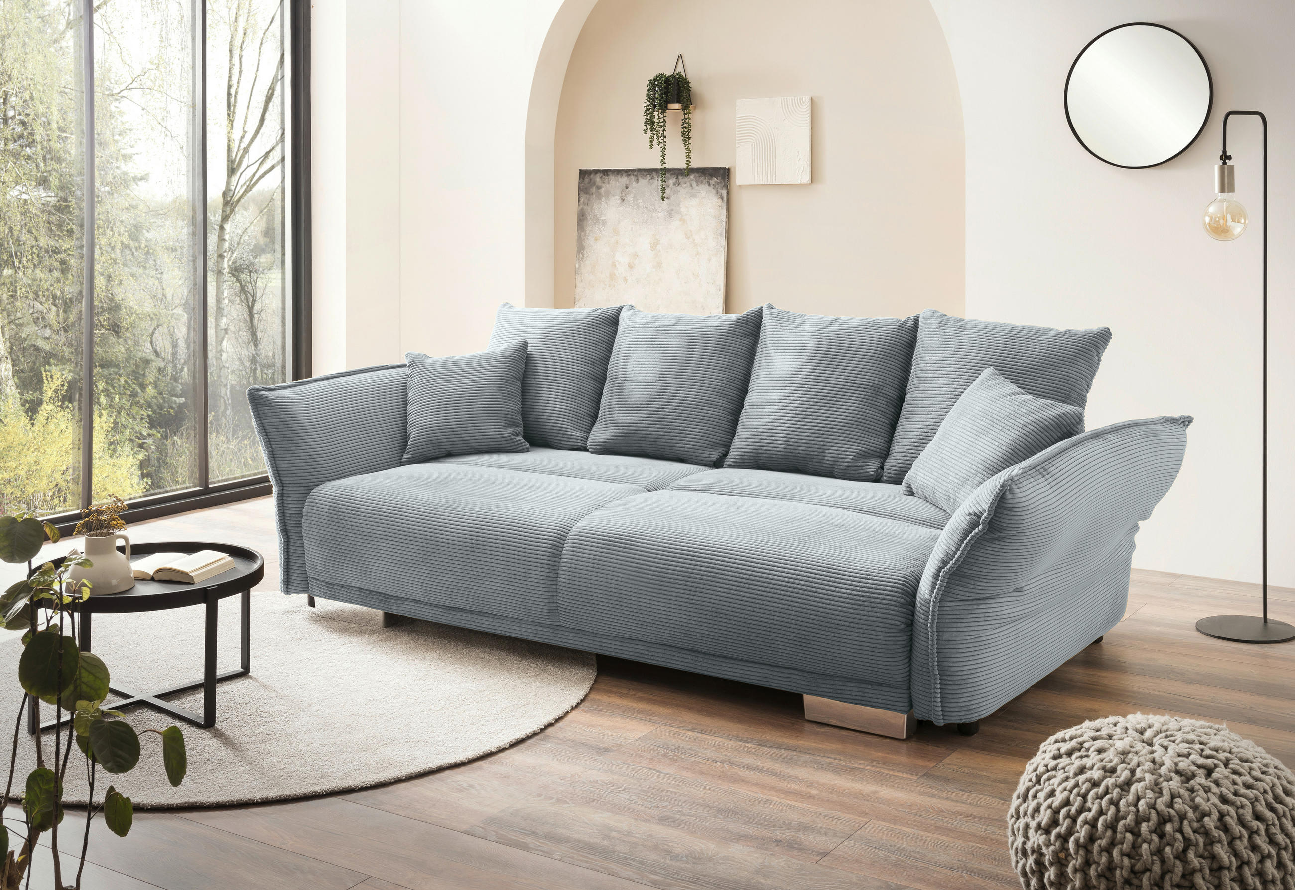 BIGSOFA in Cord Hellblau  - Chromfarben/Hellblau, MODERN, Kunststoff/Textil (242/71/90/131cm) - Livetastic