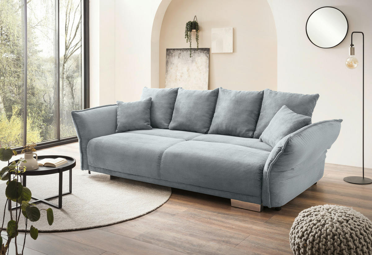 BIGSOFA in Cord Hellblau  - Chromfarben/Hellblau, Modern, Kunststoff/Textil (242/71/90/131cm) - Livetastic