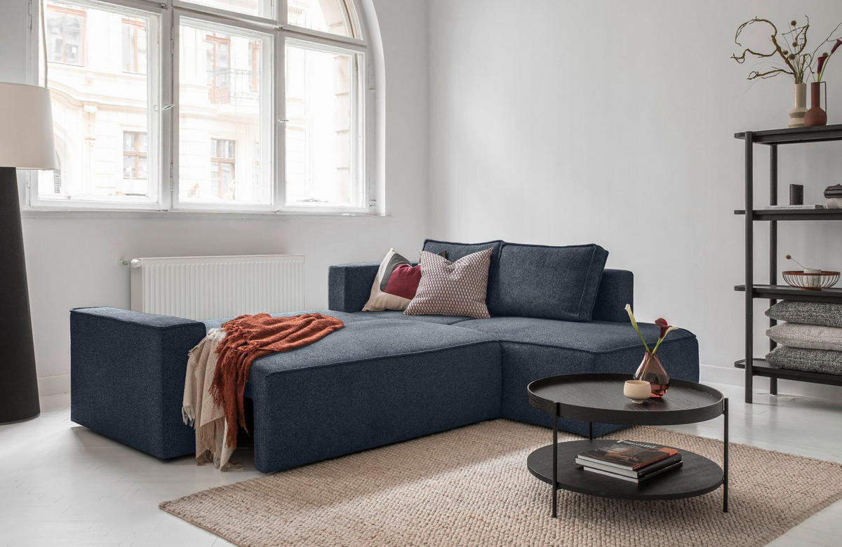 ECKSOFA in Dunkelblau  - Weiss/Schwarz, Design, Kunststoff/Textil (247/194cm) - MID.YOU