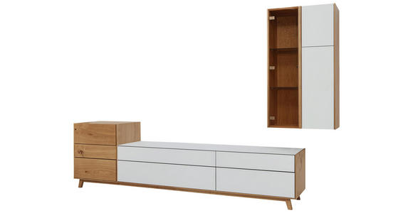 WOHNWAND in Klar, Weiß, Eichefarben - Klar/Eichefarben, Natur, Glas/Holz (295/197/50cm) - Dieter Knoll
