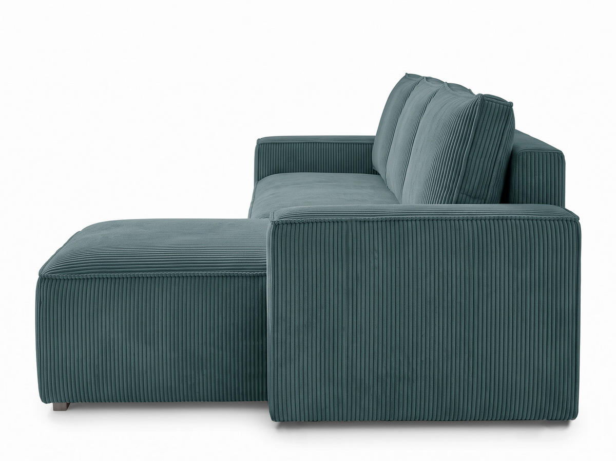 ECKSOFA Petrol Cord Rückenkissen, Bettkasten, Schlaffunktion, Rücken echt, Liegefläche im Originalstoff  - Petrol/Schwarz, MODERN, Kunststoff/Textil (232/140cm) - Xora