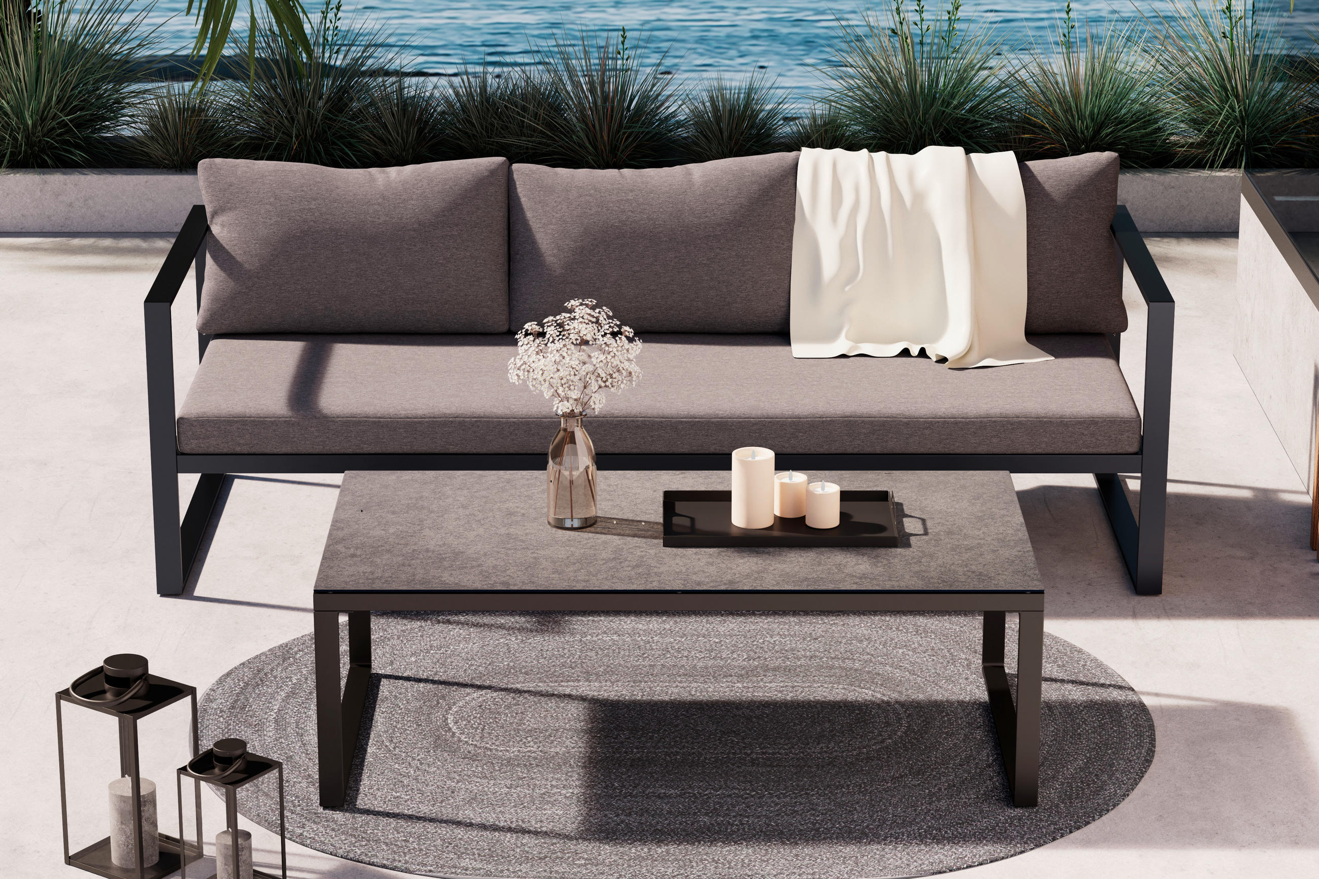 LOUNGETISCH Metall, Glas  - Anthrazit, MODERN, Glas/Metall (120/39/60cm) - Ambia Garden