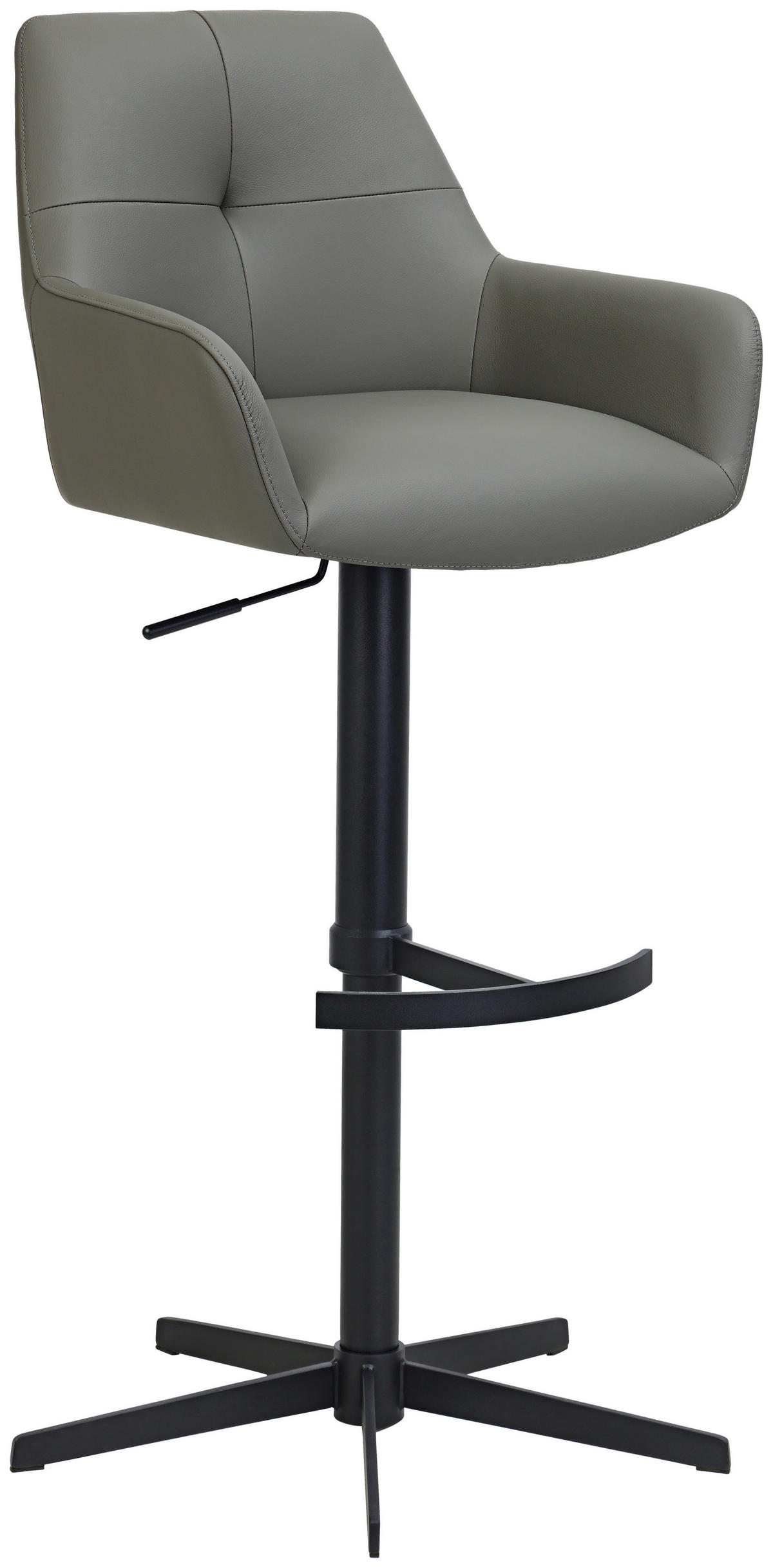 BARHOCKER Echtleder Anthrazit Eisen Sitzfläche 360° drehbar, inklusive Armlehnen  - Anthrazit/Schwarz, Design, Leder/Metall (55/90-116/53cm) - Novel