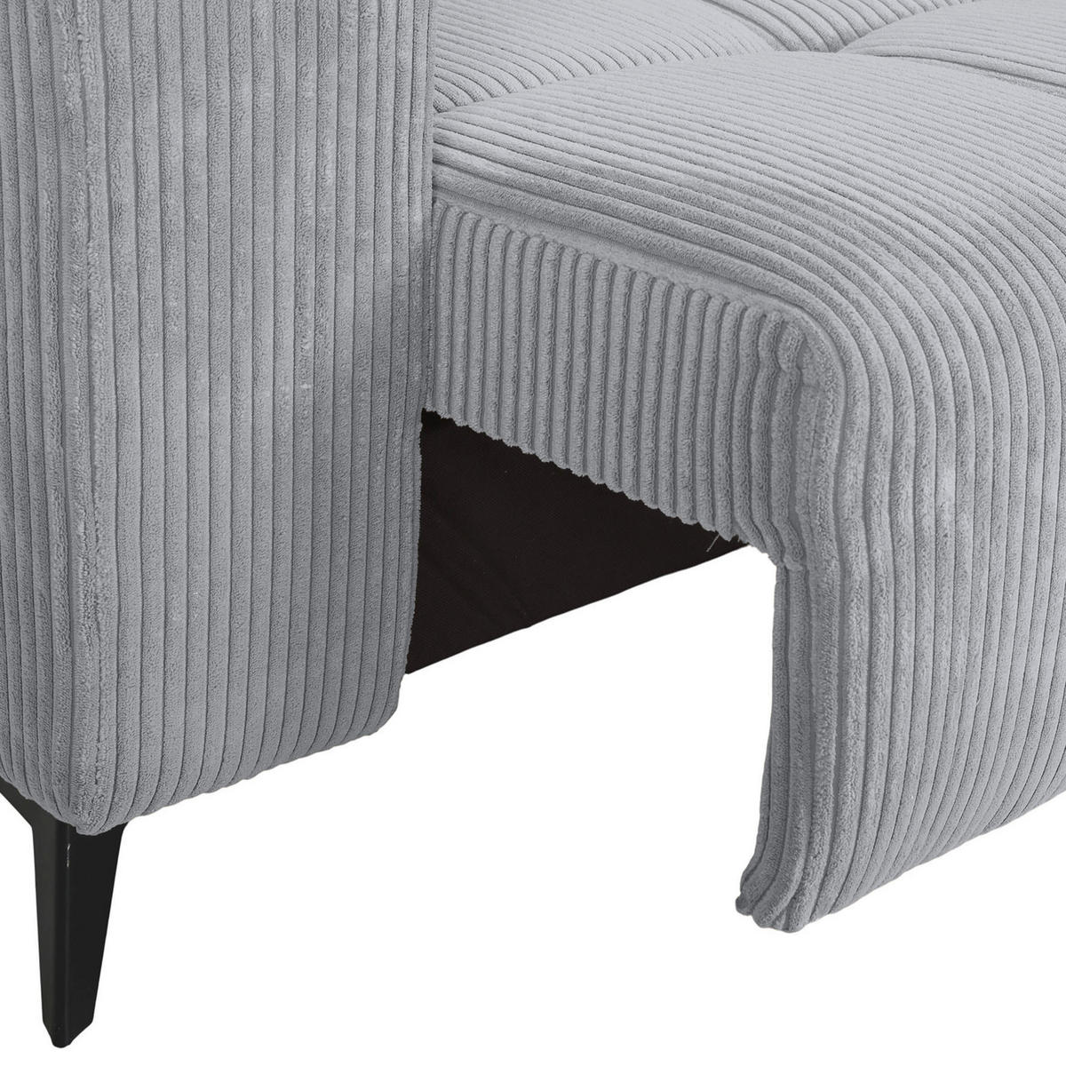 ECKSOFA Hellgrau Cord Rücken echt, Kopfteilverstellung, Sitzvorzug  - Hellgrau/Schwarz, KONVENTIONELL, Textil/Metall (257/170cm) - Carryhome