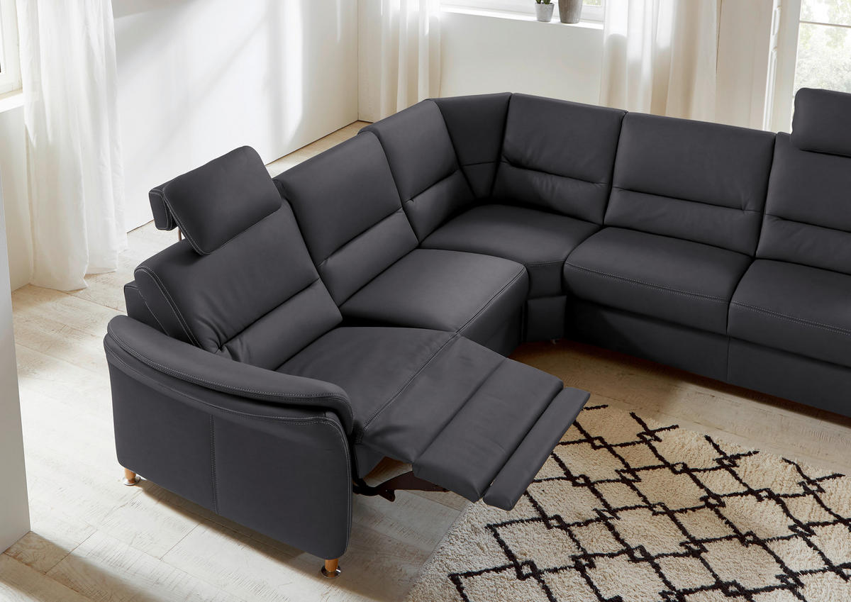 ECKSOFA in Echtleder Anthrazit  - Eichefarben/Anthrazit, Konventionell, Leder/Holz (262/262cm) - Beldomo Premium