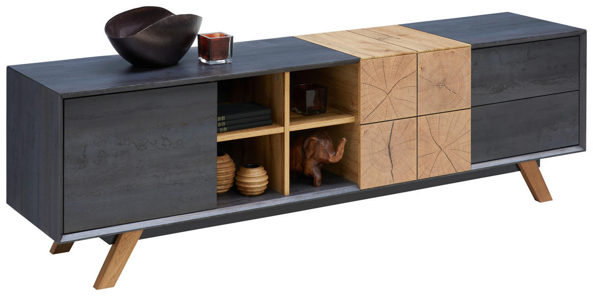 LOWBOARD  in 180/55/40 cm  - Eichefarben/Dunkelgrau, Design (180/55/40cm) - Carryhome