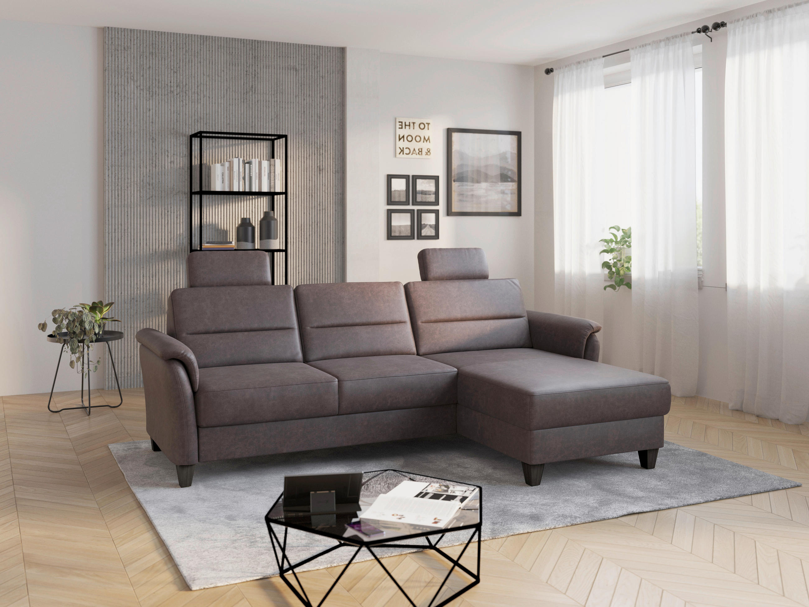 ECKSOFA in Mikrofaser Braun  244/163 cm  - Wengefarben/Braun, KONVENTIONELL, Holz/Textil (244/163cm) - Sit & More