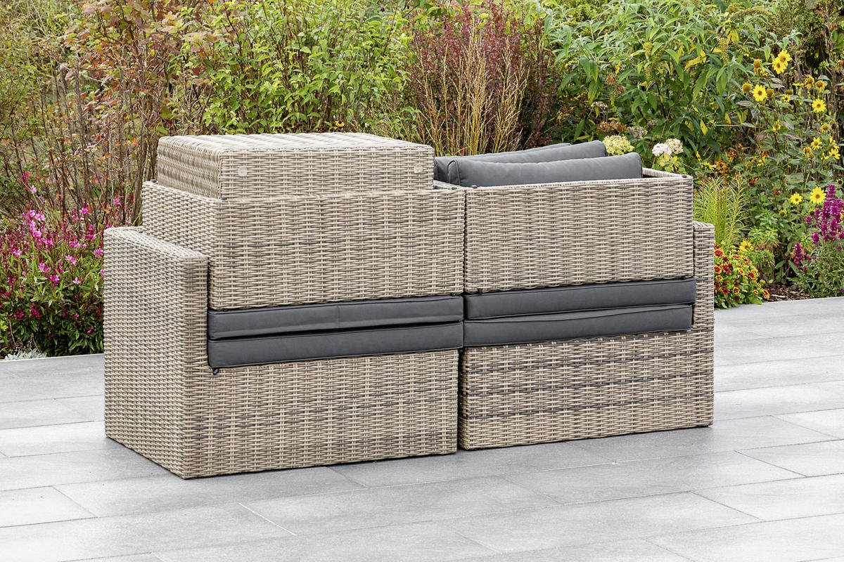 LOUNGEGARNITUR 12-teilig   88/65/68 cm Aluminium  - Dunkelgrau/Grau, KONVENTIONELL, Glas/Kunststoff (88/65/68cm) - Gardenson