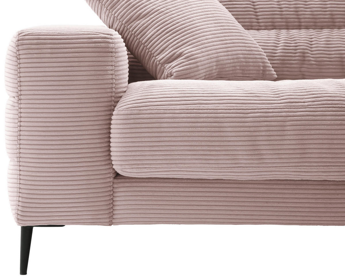 SEDEŽNA GARNITURA, rebrasti žamet roza  - roza/črna, Design, kovina/tekstil (296/207cm) - Pure Home Lifestyle