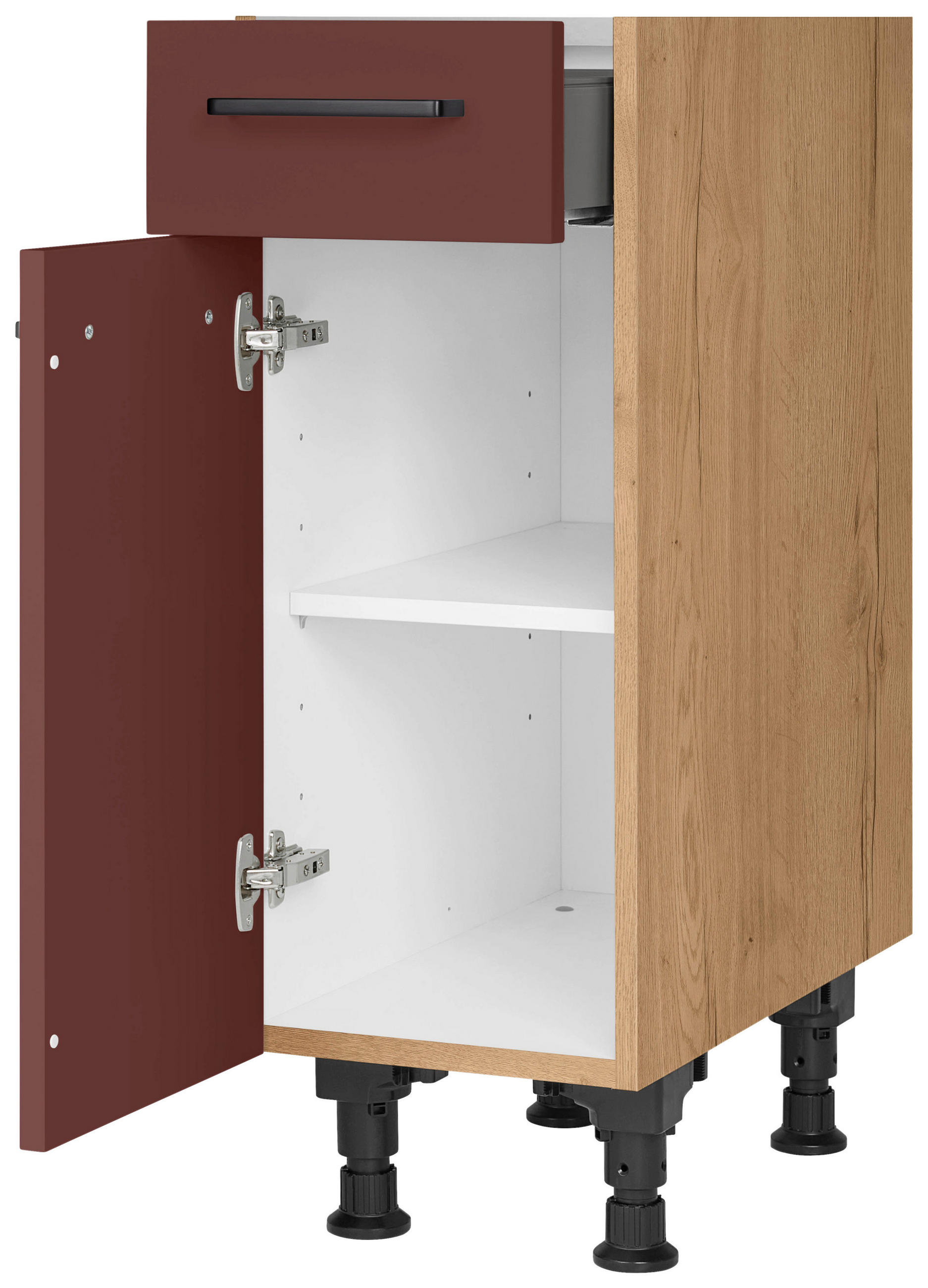 SCHUBKASTENUNTERSCHRANK 30/87/56 cm  in Rot, Eichefarben  - Eichefarben/Rot, MODERN, Holzwerkstoff/Metall (30/87/56cm) - Nobilia