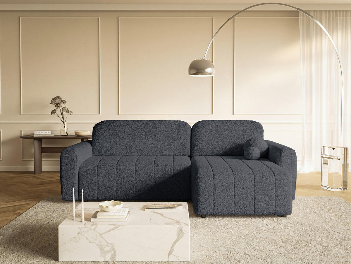 ECKSOFA LUNA Grau Struktur, Bouclé  - Schwarz/Grau, Design, Kunststoff/Textil (260cm) - Livetastic