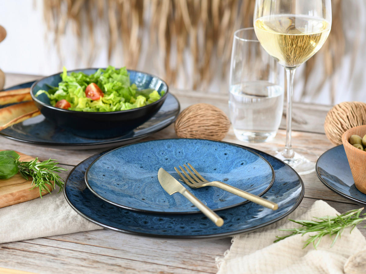 TAFELSERVICE Blau, Schwarz Capri 18-teilig  - Blau/Schwarz, Basics, Keramik - Creatable
