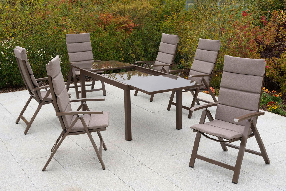 GARTENTISCHGRUPPE beschichtet Aluminium  - Taupe/Braun, KONVENTIONELL, Glas/Textil - Gardenson