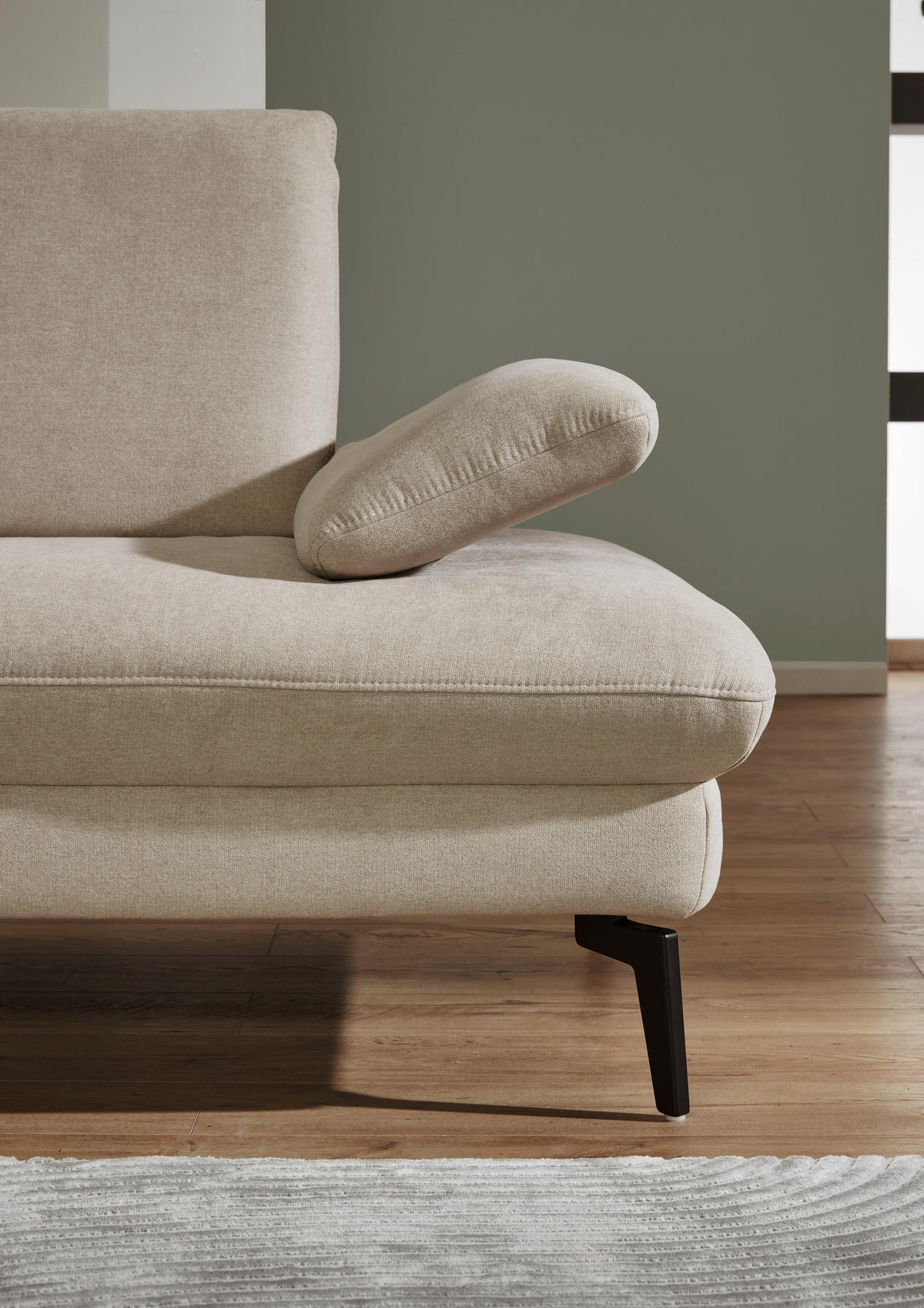 ECKSOFA in Mikrofaser, Chenille Ecru  - Ecru/Schwarz, Design, Textil/Metall (157/299cm) - Dieter Knoll