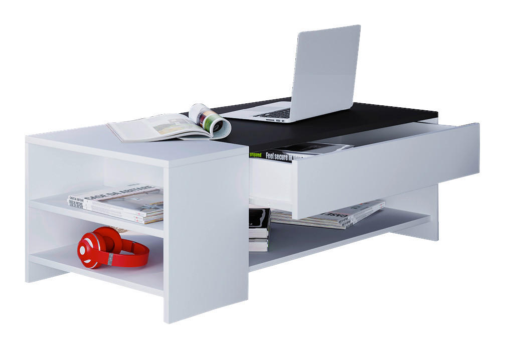 Couchtisch Mit Schublade Tindus, Weiß/schwarz