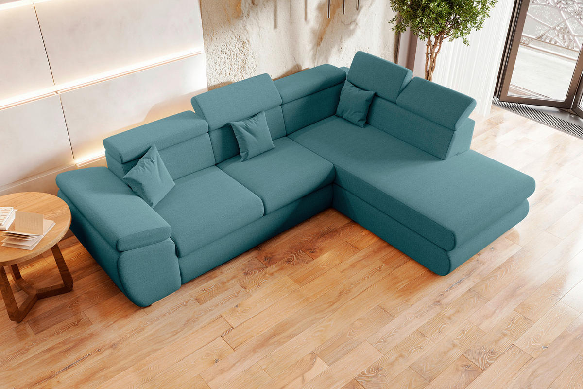 ECKSOFA Petrol Struktur  - Chromfarben/Petrol, KONVENTIONELL, Kunststoff/Textil (282/205cm) - Carryhome