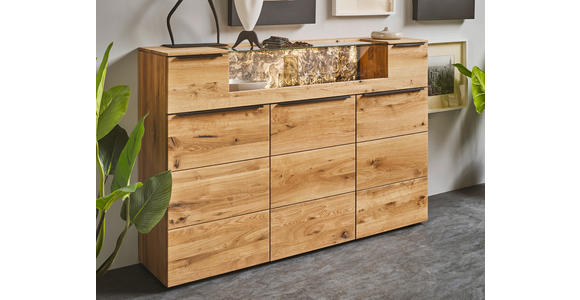 HIGHBOARD Eichefarben  180/119,3/39,5 cm  - Eichefarben/Schwarz, Natur, Glas/Holz (180/119,3/39,5cm) - Valnatura