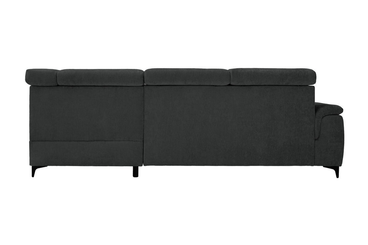ECKSOFA Schwarz Chenille Bettkasten, Schlaffunktion, Rücken echt, Kopfteilverstellung, Liegefläche im Originalstoff  - Schwarz, KONVENTIONELL, Textil/Metall (265/206cm) - Carryhome