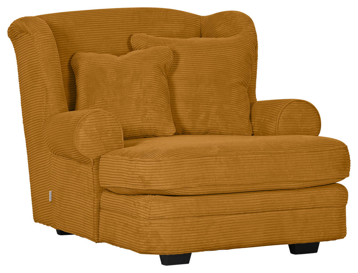 XXL KŘESLO, textil, tmavě žlutá - tmavě hnědá/tmavě žlutá, Design, dřevo/textil (121/100/140cm) - Ambia Home