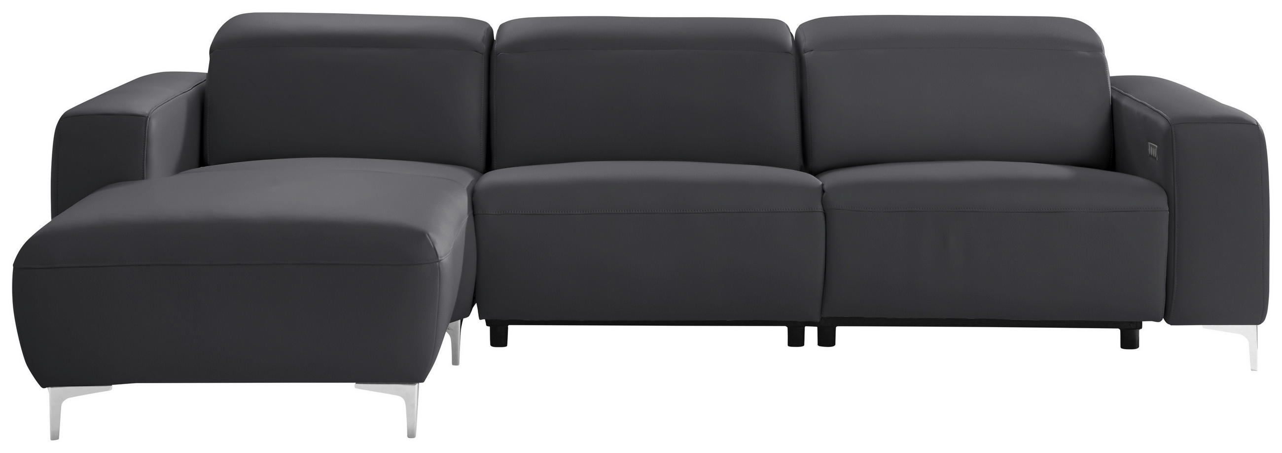 ECKSOFA in Echtleder Dunkelgrau, Fango  - Chromfarben/Fango, Design, Leder/Metall (177/292cm) - Pure Home Lifestyle