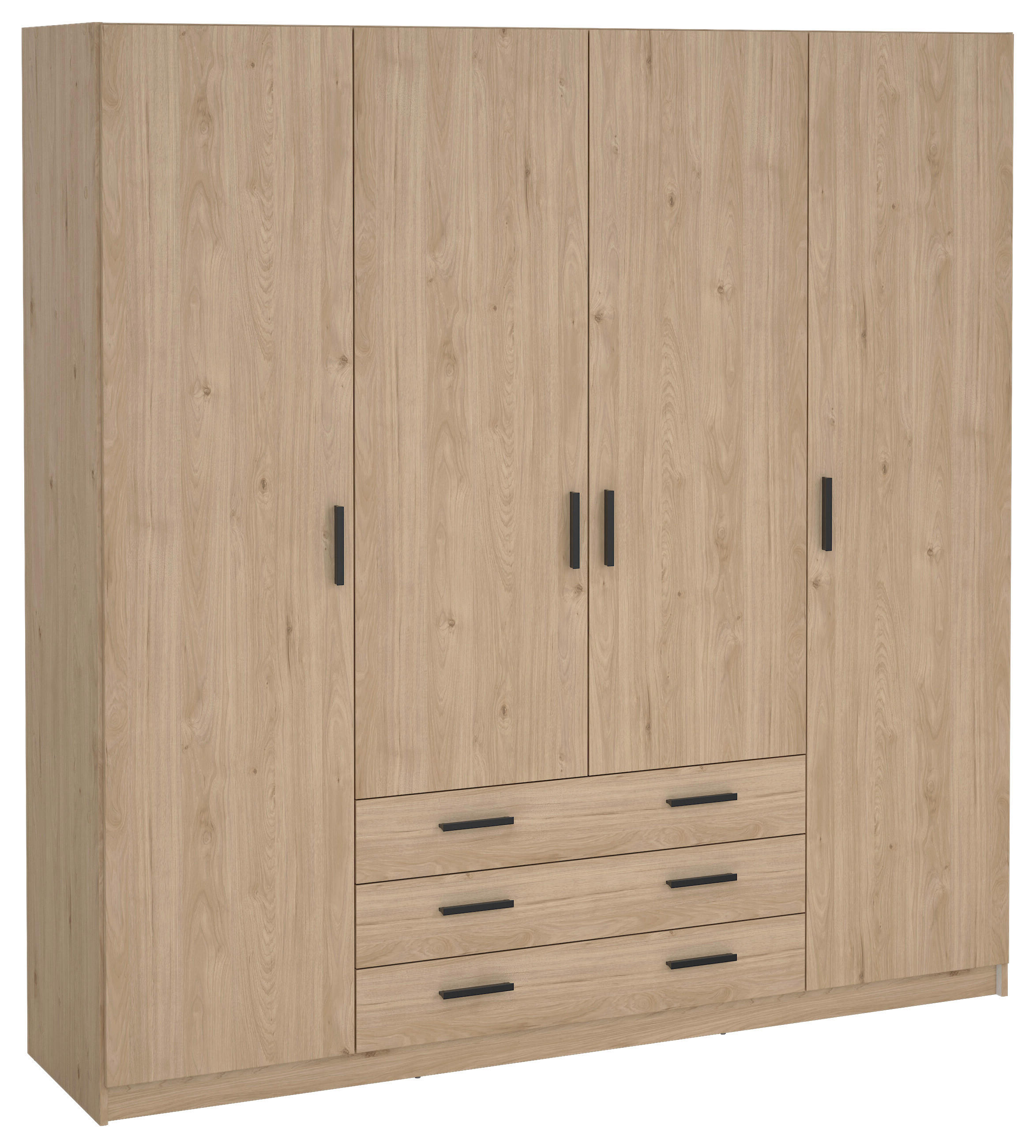 KLEIDERSCHRANK 195,5/200,4/49,6 cm,  in Eichefarben, 4 Tür(en)  - Eichefarben/Schwarz, Basics, Holzwerkstoff/Metall (195,5/200,4/49,6cm) - P & B
