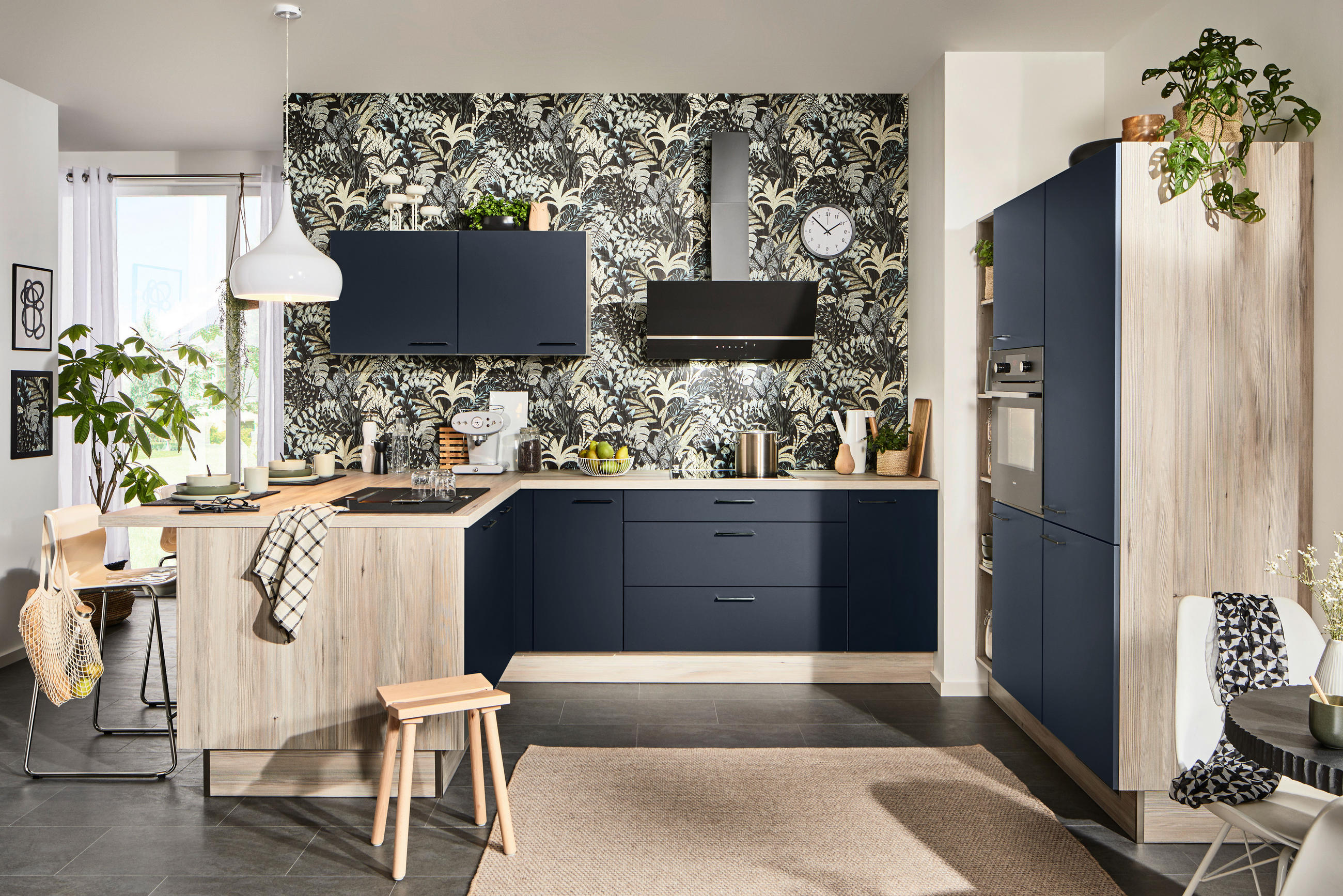 KÜCHENLEERBLOCK   in Blau, Eichefarben  - Blau/Eichefarben, Design, Holzwerkstoff/Metall (150/192/280cm) - Xora