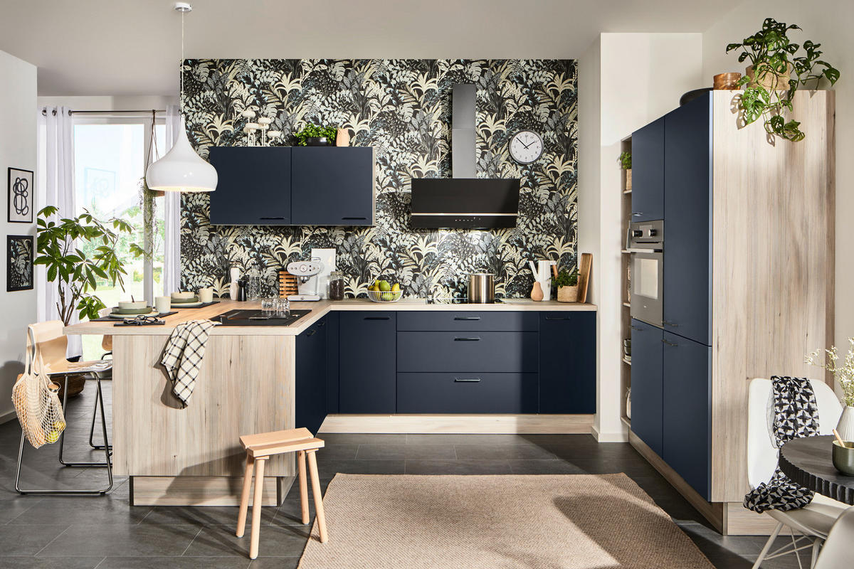 KÜCHENLEERBLOCK   in Blau, Eichefarben  - Blau/Eichefarben, Design, Holzwerkstoff/Metall (150/192/280cm) - Xora