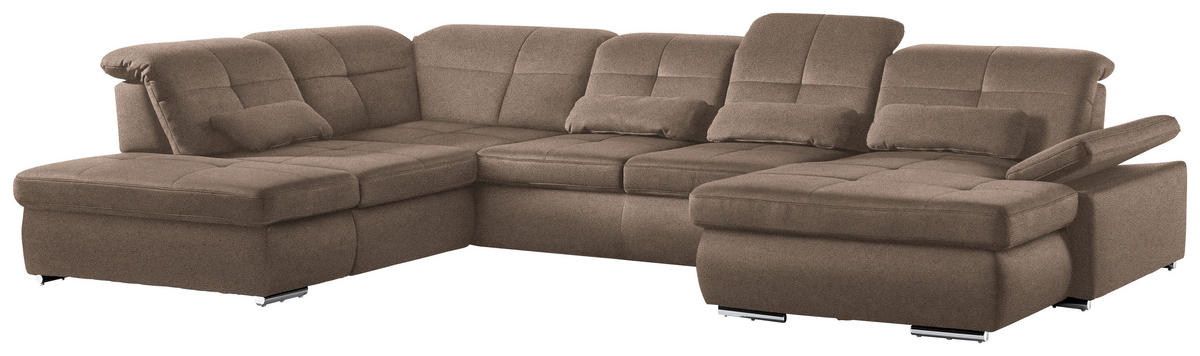 WOHNLANDSCHAFT  in Mikrofaser Sandfarben  - Sandfarben/Chromfarben, Design, Holzwerkstoff/Textil (260/371/195cm) - Beldomo Style