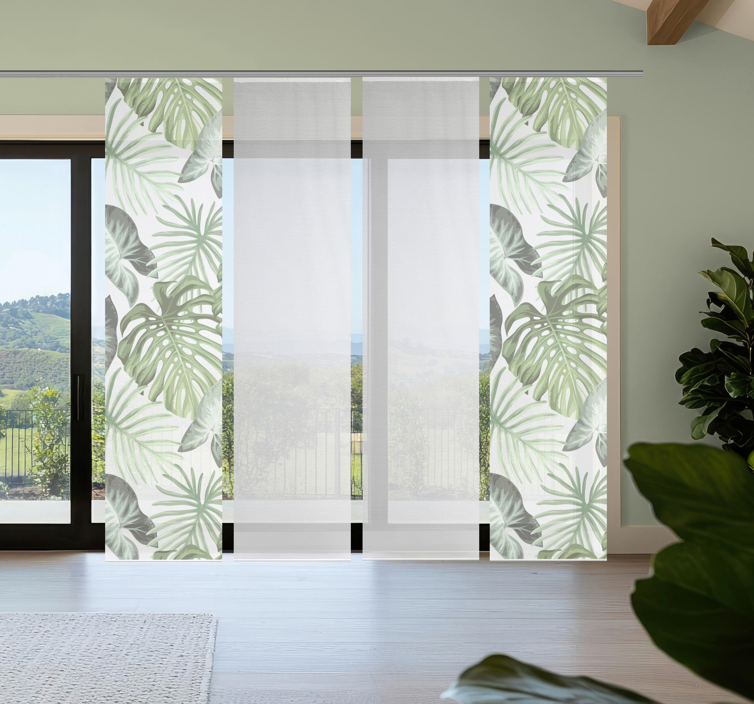 FLÄCHENVORHANG  4 Stück  blickdicht  60/260 cm   - Weiß/Grün, Natur, Textil (60/260cm)
