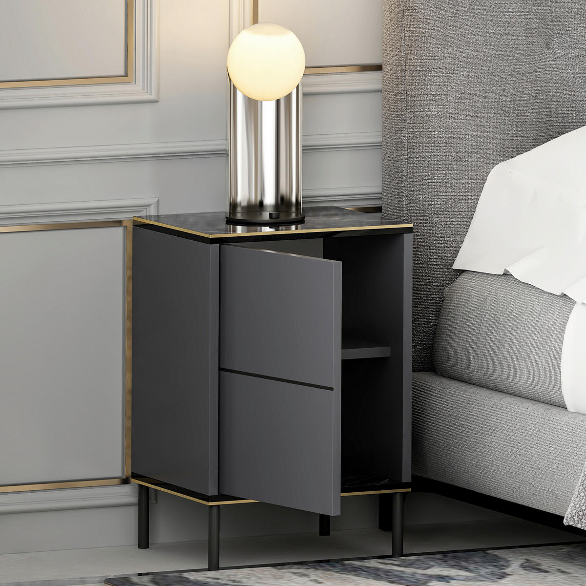 NATTDUKSBORD i antracit, svart  - svart/antracit, Design, metall/trämaterial (40/60/35cm) - Livetastic