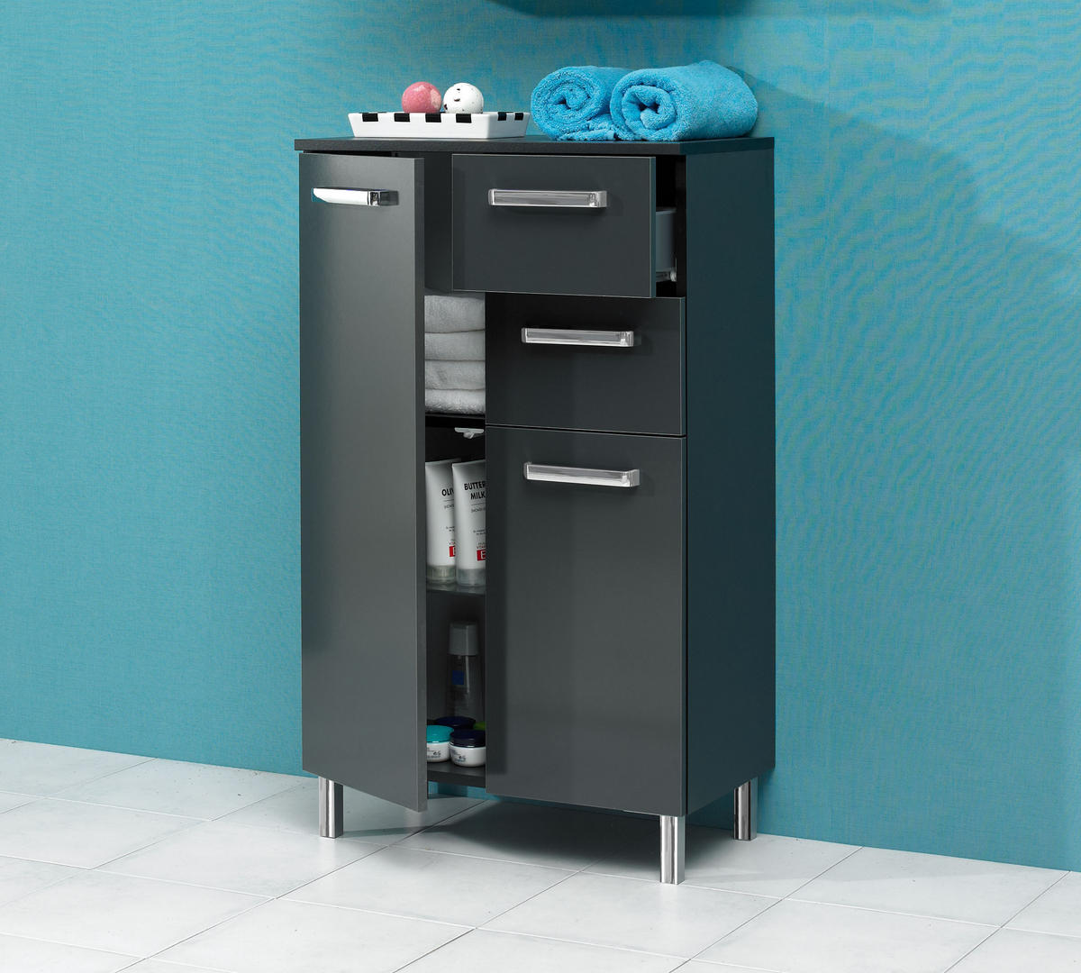 MIDISCHRANK 60/100,5/33 cm  - Chromfarben/Anthrazit, KONVENTIONELL, Holzwerkstoff/Metall (60/100,5/33cm) - Carryhome