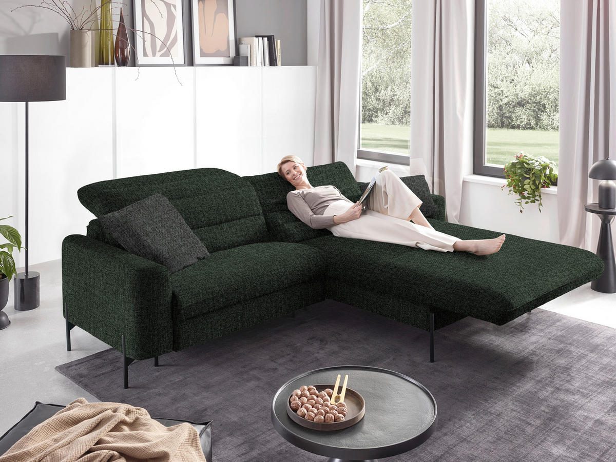 ECKSOFA in Flachgewebe Waldgrün  - Waldgrün/Schwarz, Design, Textil/Metall (252/191cm) - Dieter Knoll