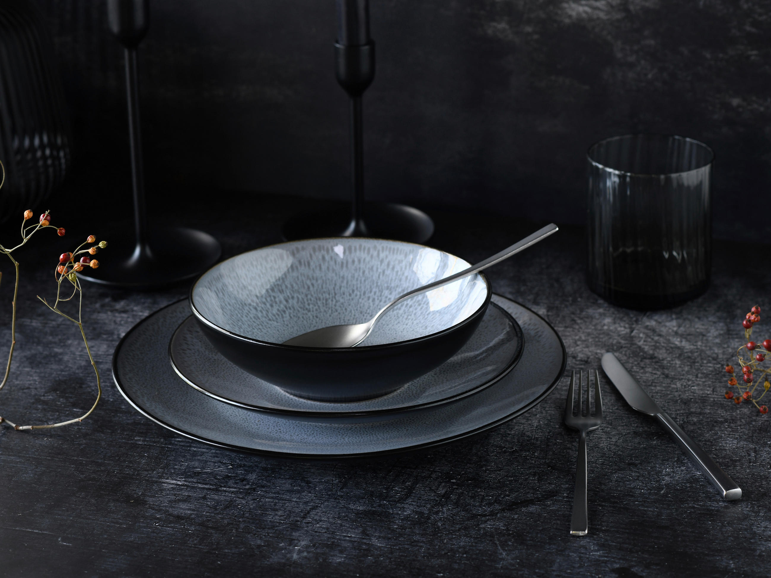 SERVIS Malmö 12 delar  - gråvit/svart, Basics, keramik - Creatable