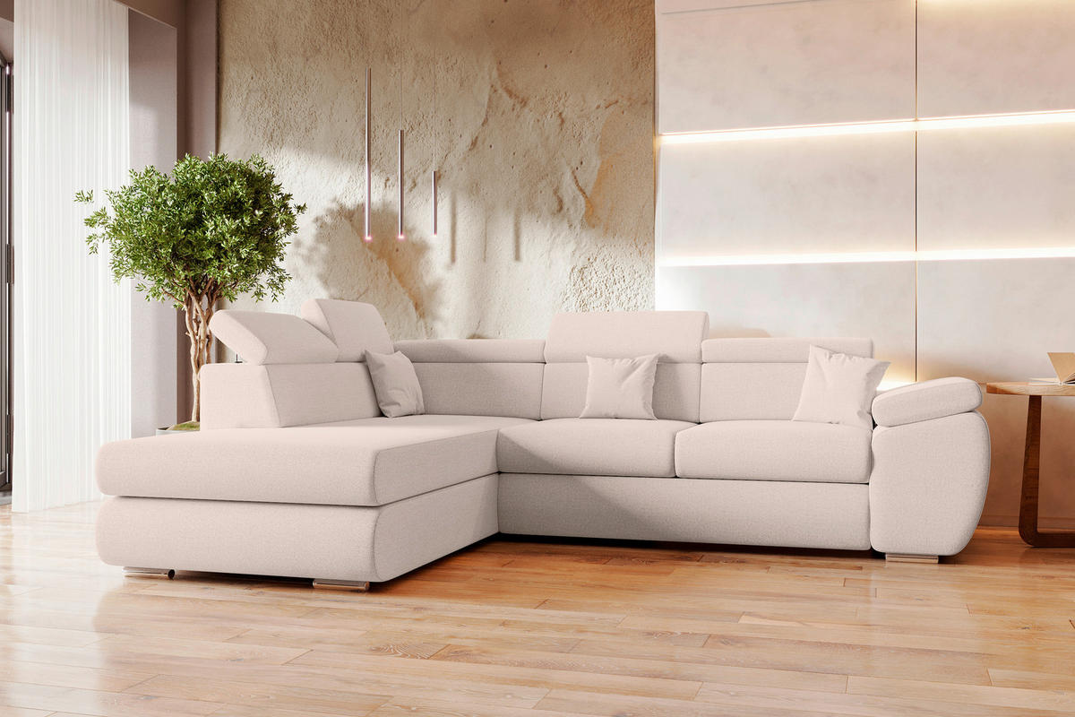 ECKSOFA Creme Struktur  - Chromfarben/Creme, KONVENTIONELL, Kunststoff/Textil (205/282cm) - Carryhome