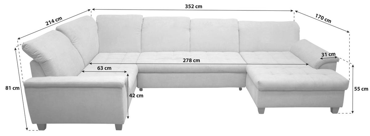 WOHNLANDSCHAFT Dunkelblau Mikrofaser  - Eichefarben/Dunkelblau, KONVENTIONELL, Holz/Textil (214/352/170cm) - MID.YOU